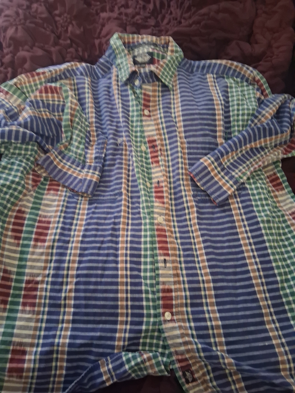 Dockers Men's Striped Plaid Button-Down Shirt in Blue, Green, Red